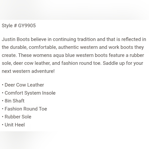 Justin Gypsy Western Short 8" Boots Aqua and Black - Picture 10 of 12